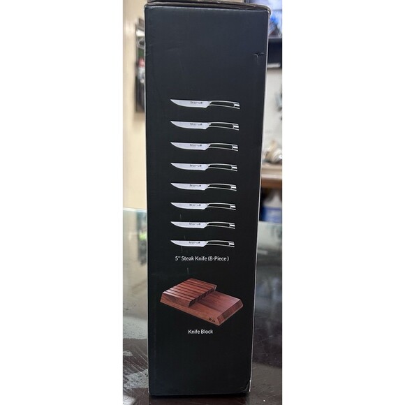 New Cangshan 8 Piece Chef Steak Knife Set With Walnut Acacia Flat Lay Block - Picture 3 of 11